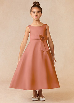 Azazie Lindy Flower Girl Dresses MAI TAI A-Line Pleated Matte Satin Dress image2