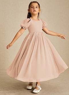 Azazie Joss Flower Girl Dresses English Rose A-Line with Sleeves Chiffon Dress image3