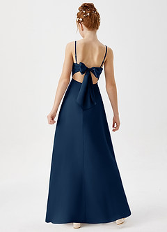 Azazie Shale Junior Dark Navy A-Line Stretch Satin Dress image3