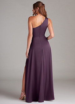 Azazie Brooke Bridesmaid Dresses Plum A-Line One Shoulder Stretch Satin Dress image7