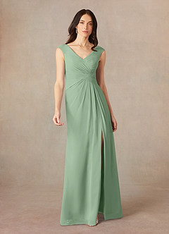 Azazie Sally Kleider für die Brautmutter A-Linie V-Hals Gefaltet Chiffon Kleid Matcha image1