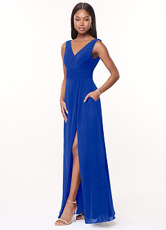 Azazie Karina Brautjungfernkleider A-Linie Plissee Chiffon Kleid Königsblau image3