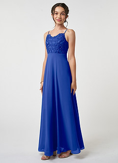 Azazie Sonya Junior Robe Trapèze en Mousseline de soie Dentelle Bleu Roi image1
