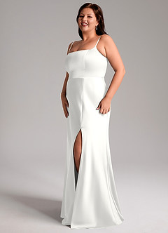Azazie Lidia Abiti da Damigella Abito Sirena in Raso Elasticizzato Spacco Laterale Bianco image4