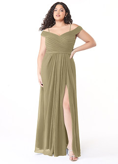 Azazie Audrianna 신부 들러리 드레스 A라인 오프 더 숄더 쉬폰 바닥 길이 드레스 image7