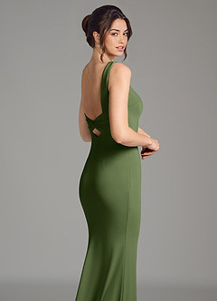Azazie Gwen Bridesmaid Dresses Olive Mermaid Pleated Premium Stretch Jersey Dress image7