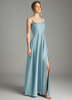 Azazie Elle Bridesmaid Dresses Moody Blue A-Line Pleated Stretch Satin Dress image4