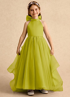 Azazie Emie vestidos de niña de las flores Vestido Hierba De Limón de Tul de Línea A con Plisado image2