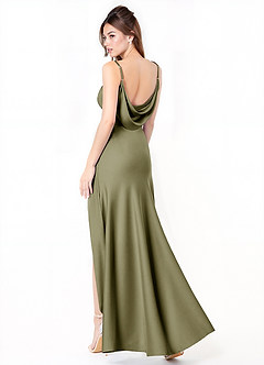 Azazie Alaija Bridesmaid Dresses Pistachio Mermaid Side Slit Stretch Satin Dress image1