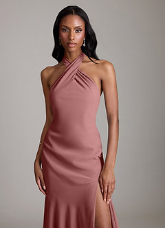 Azazie Lorena Bridesmaid Dresses Desert Rose Mermaid Pleated Chiffon Dress image5