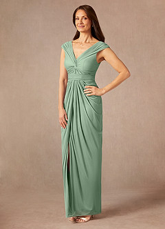 Azazie Lisolette Mother of the Bride Dresses Matcha Sheath Pleated Mesh Dress image3
