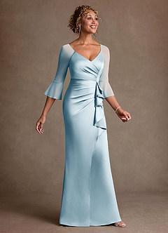 Azazie Nampa Mother of the Bride Dresses Sky Blue Sheath Pleated Mesh Dress image4