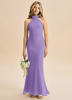 Azazie Velli Junior Meerjungfrau-Linie Hoher Kragen Chiffon Kleid Tahiti image1