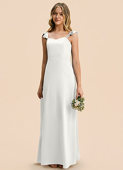Azazie Mavie Junior Vestido Blanco de Satén Elástico de Corte en A con Drapeado image3