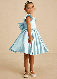 Azazie Tootsie Flower Girl Dresses Sea Glass A-Line Bow Matte Satin Dress image4