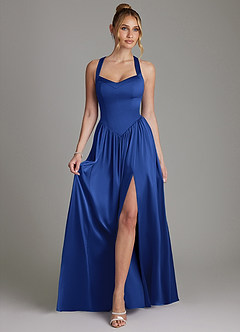 Azazie Francis Bridesmaid Dresses Royal Blue A-Line Corset Stretch Satin Dress image3