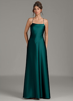 Azazie Eris Bridesmaid Dresses Peacock A-Line Pleated Stretch Satin Dress image1