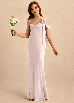 Azazie Kai Girls Formal Robe Demoiselle D'honneur Fillette Robe Fourreau en Satin extensible Plissée Rose Pâle image3