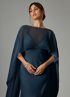 Azazie Stefania Bridesmaid Dresses Dark Navy A-Line Stretch Satin Dress image5