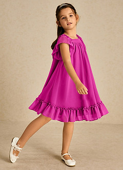 Azazie Tot Vendita Finale Abito A-Line in Chiffon Con Maniche Fucsia image1