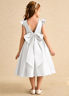 Azazie Dumpling Flower Girl Dresses White A-Line Bow Matte Satin Dress image1