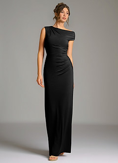 Azazie Nazanin Bridesmaid Dresses Black Mermaid Off the Shoulder Premium Stretch Jersey Dress image4