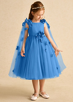 Azazie Staria Flower Girl Dresses Blue Jay Ball-Gown Ruched Tulle Dress image7