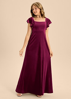 Azazie Bondi Junior Cabernet A-Line Bow Velvet Dress image3