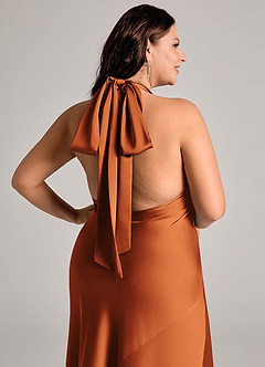 Azazie Velli Bridesmaid Dresses Cinnamon Mermaid High Neck Stretch Satin Dress image11