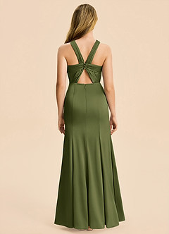 Azazie Rue Junior Olive Mermaid Pleated Stretch Satin Dress image2