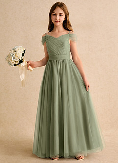 Azazie Yuna Girls Formal Flower Girl Dresses Pistachio A-Line Off the Shoulder Tulle Dress image5