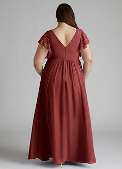 Azazie Zella Robes de demoiselle d'honneur Robe Trapèze en Mousseline de soie Dentelle Terracotta image4
