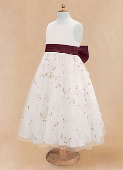 Azazie Pollie Flower Girl Dresses Ivory Cabernet A-Line Bow Tulle Dress image13