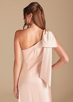 Azazie Capri Bridesmaid Dresses Rose Gold Sheath One Shoulder Metallic Satin Dress image2