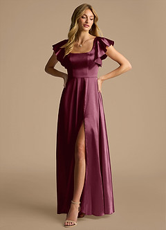 Azazie Bondi Bridesmaid Dresses Cabernet A-Line Bow Metallic Satin Dress image4