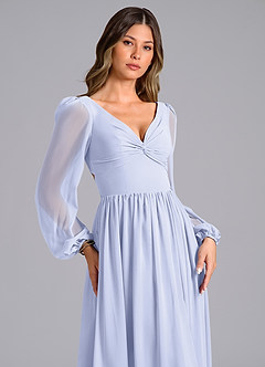 Azazie Zeya Bridesmaid Dresses Lavender A-Line Long Sleeve Chiffon Dress image5