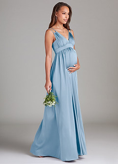 Azazie Emree vestidos de dama de honor de maternidad Vestido de Corte en A Con bolsillos Hasta el suelo Satén Elástico image4