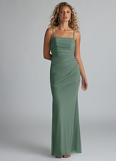 Azazie Teyana Bridesmaid Dresses Eucalyptus Sheath Square Neckline Pleated Mesh Dress image1