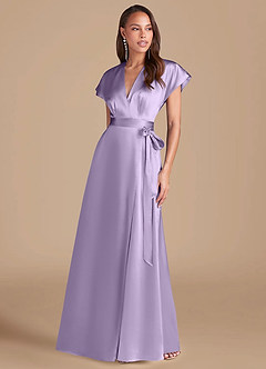 Azazie Nico Brautjungfernkleider A-Linie Plissee Metallischer Satin Kleid Flieder image1