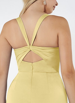 Azazie Mero Bridesmaid Dresses Lemon Sorbet Sheath Pleated Stretch Satin Dress image2