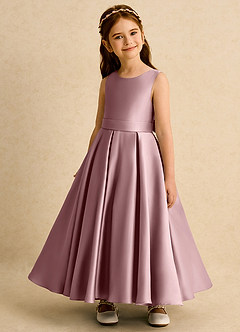 Azazie Mapel Flower Girl Dresses Dusty Rose Ball-Gown Pleated Matte Satin Dress image3