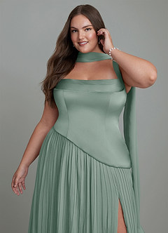 Azazie Stephanie Bridesmaid Dresses Silver Sage A-Line Pleated Stretch Satin Dress image13