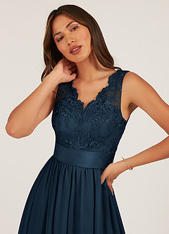 Azazie Gertrude Bridesmaid Dresses Dark Navy A-Line Lace Chiffon Dress image6
