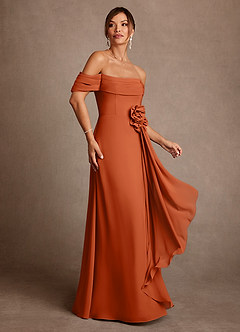 Azazie Amherst Abiti per la Madre della Sposa Abito A-Line in Chiffon a Spalla Scoperta Arancia Bruciata image2