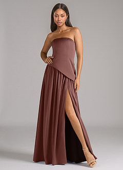 Azazie Adeline Bridesmaid Dresses Espresso A-Line Strapless Stretch Satin Convertible Dress image1