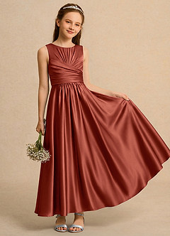 Azazie Ducky Girls Formal Flower Girl Klänningar Klä A-Line i Stretch Satin Plisserad image1