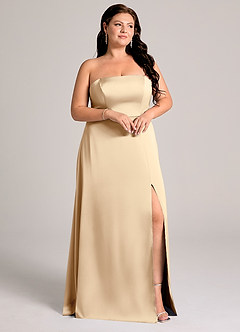 Azazie Wren Robes de demoiselle d'honneur Robe Trapèze Convertible en Satin extensible Sans bretelles Champagne image5