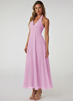 Azazie Tessie Jurken voor bruidsmeisjes Jurk van Chiffon met A-Lijn Geplooid Snoep Roze image3