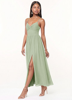 Azazie Zeya 신부 들러리 드레스 A라인 주름진 쉬폰 발목 길이 드레스 image2