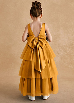 Azazie Megallie Flower Girl Dresses Butterscotch A-Line Bow Tulle Dress image5